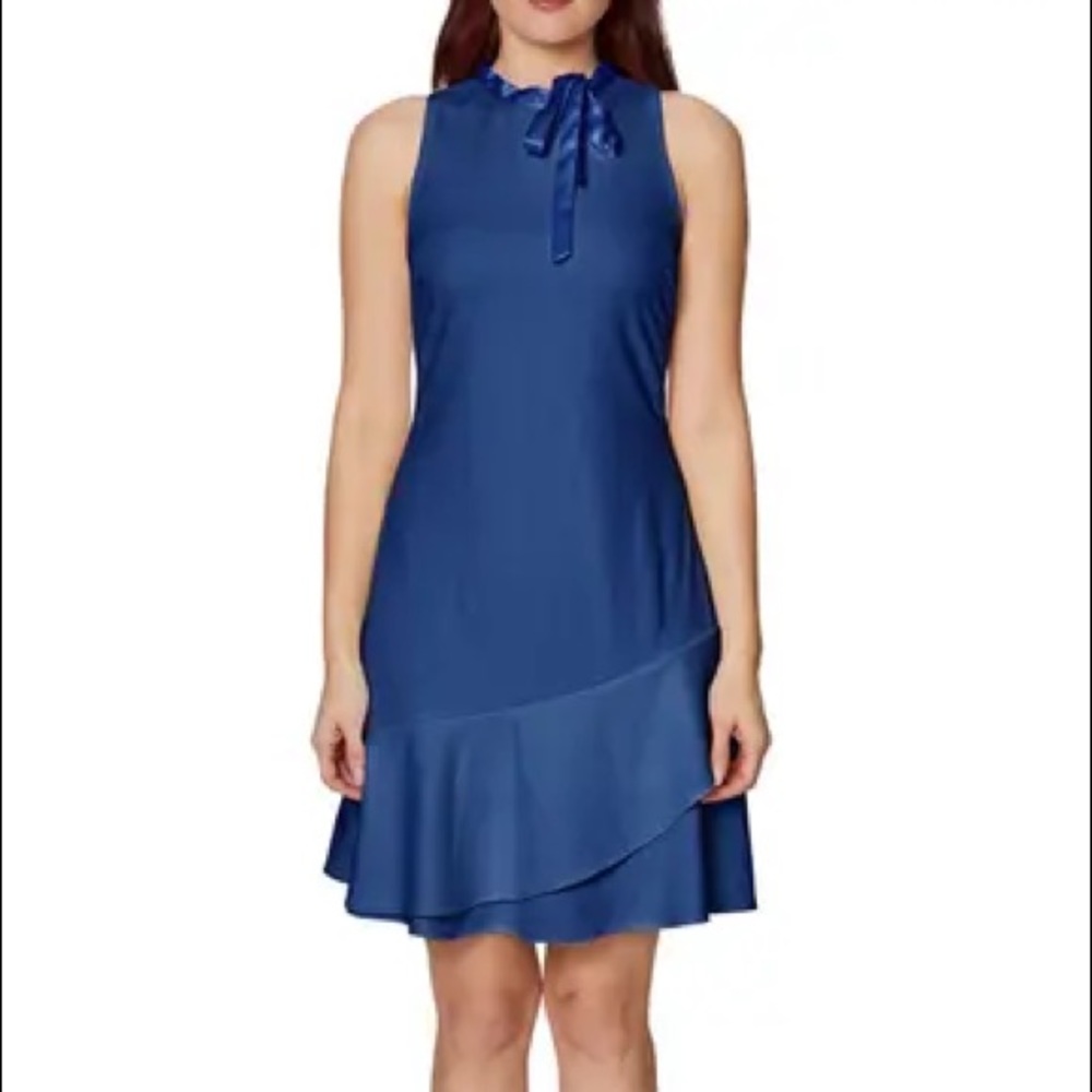 NWOT Scuba Bow Neck Ruffle Mini Dress